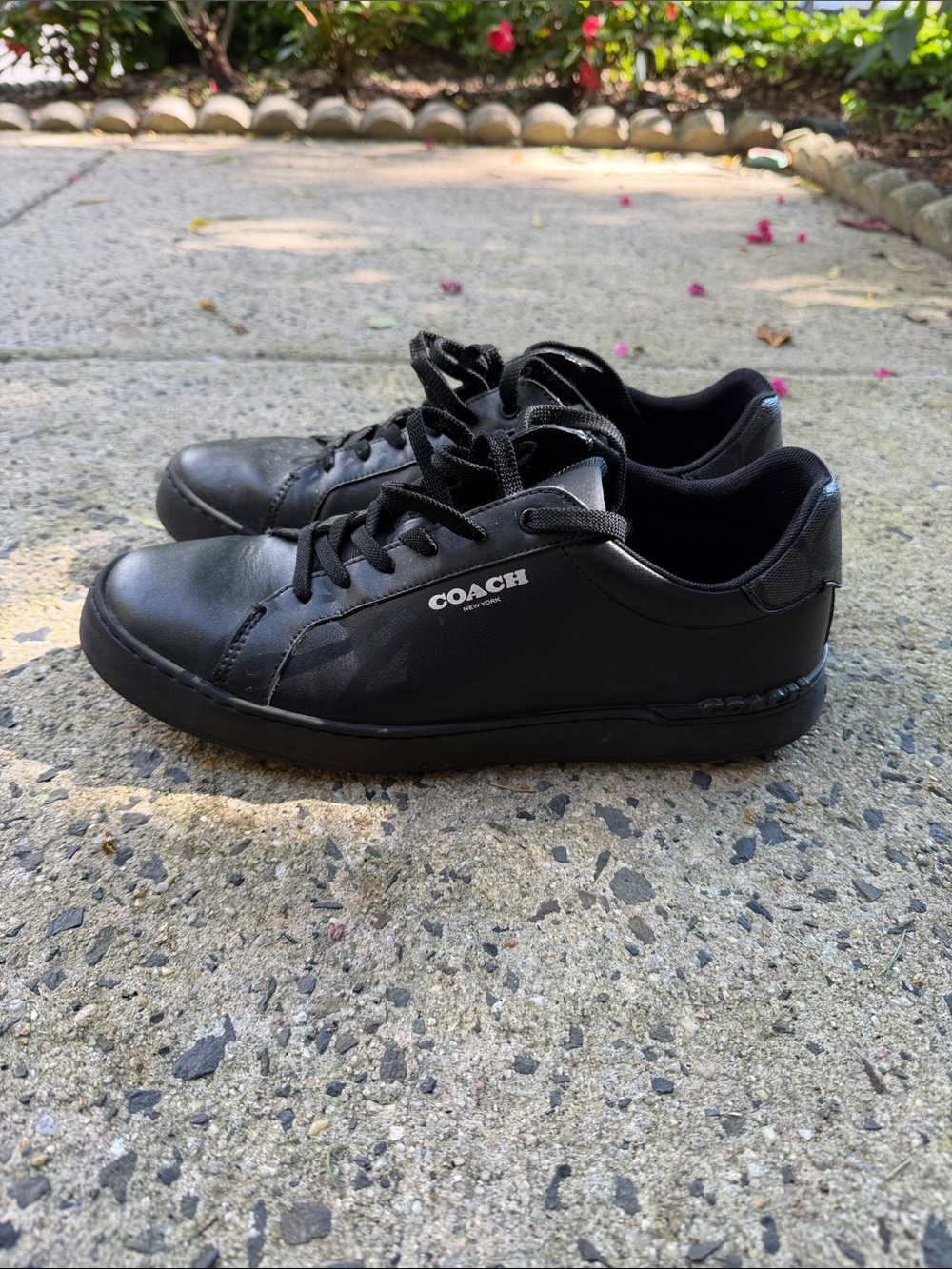 Coach Black Leather Low-Top Sneakers with Logo